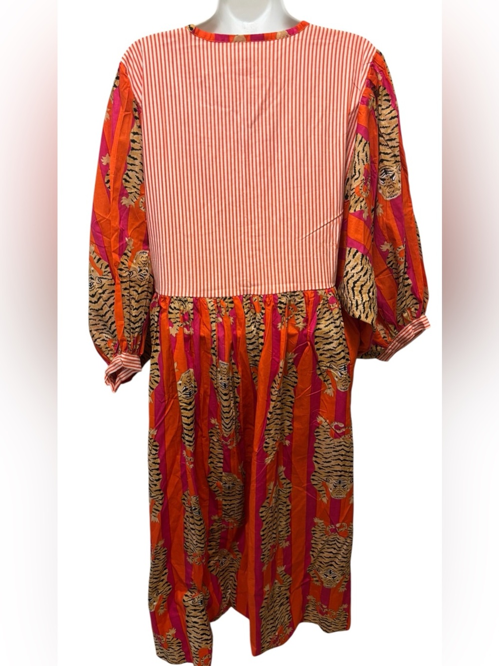 House of Sundar Tara Midi Dress Orange & Pink/3XL Tigress Red Tan Wide Ballon 3X - Picture 6 of 7